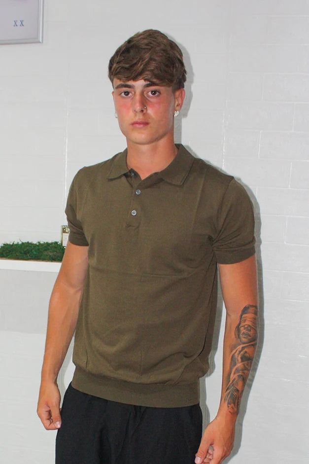 Polo Uomo in Maglia Verde Militare